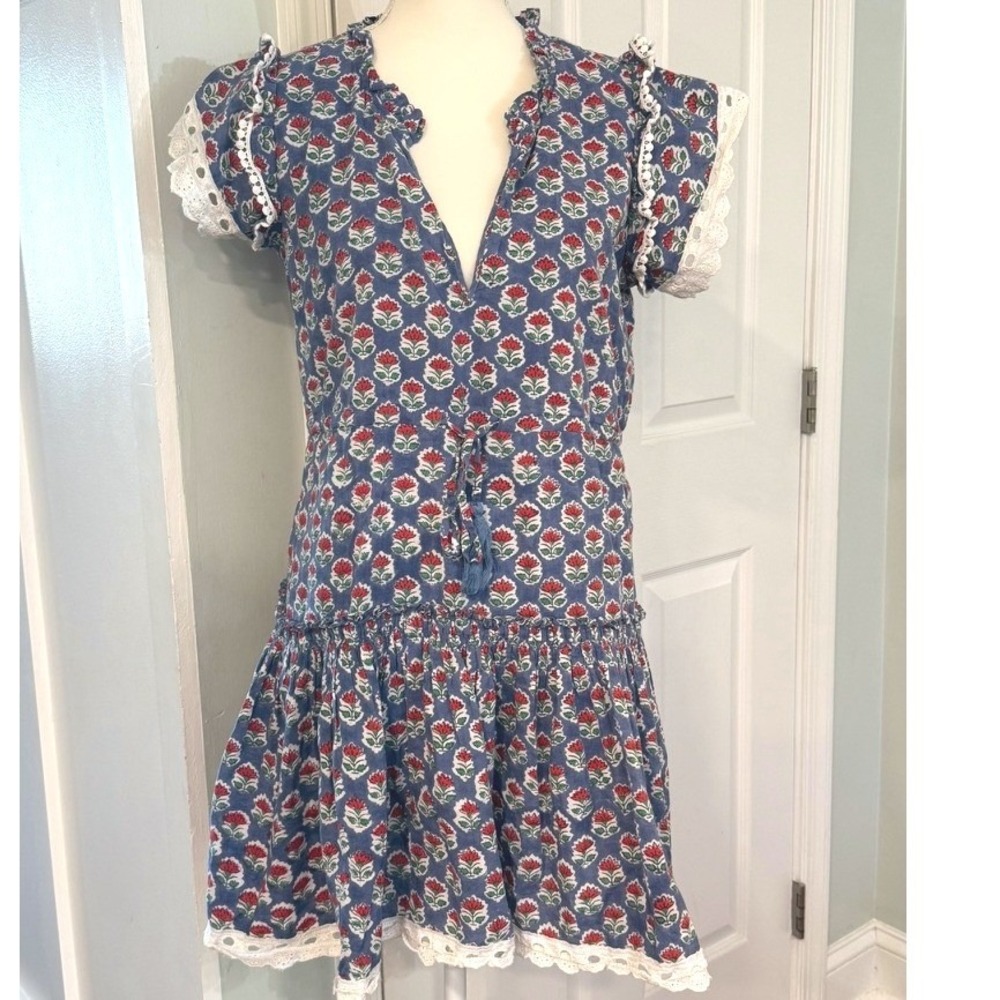Charlee by Charleston Shoe Company Garrott Dress Blue Red Floral Size L Preppy